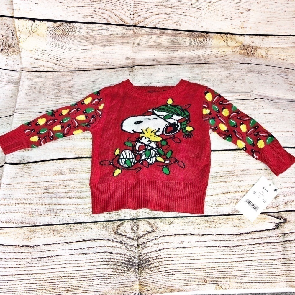 Peanuts Red Ugly Christmas Sweater w/ Snoopy and Woodstock
